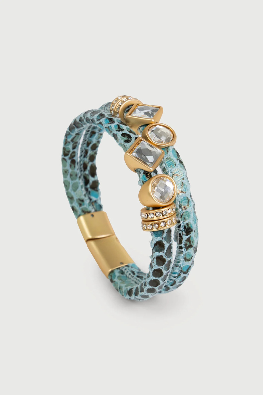 SA16 | Saachi Bling Charm Leather Bracelet | Light Blue